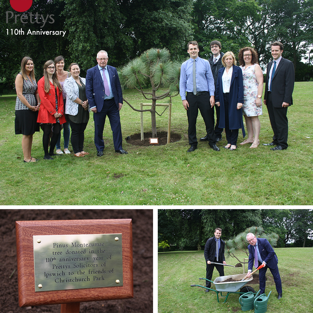 Ian Carr and staff from Prettys plant the first of 110 trees to mark their anniversary